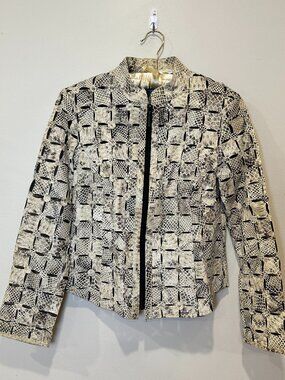 Vintage Stillman Studio Lamb Leather Jacket Size M Animal Print Tan W/ Cut Outs